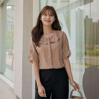 Ruffle-collar Hidden-button Blouse