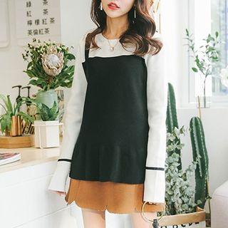 Mock Two-piece Long-sleeve Knit Top