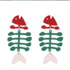 Alloy Fish Bone Dangle Earring 1 Pair - Red & Green & White - One Size