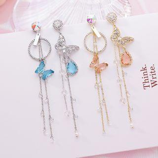 Butterfly Asymmetrical Faux Crystal Fringed Earring