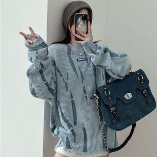 Mock-neck Distressed Patterned Sweater