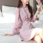 Frill-trim Faux-pearl Flare Dress