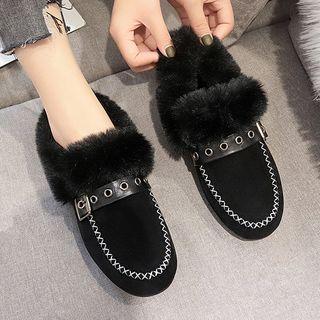 Furry-trim Stitched Loafers