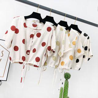 Tie-hem Polka-dot Crop Blouse