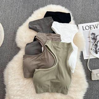 Mock Neck Asymmetrical Crop Tank Top