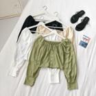 Off-shoulder Frilled Puff-sleeve Crop Top