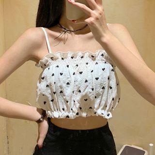Heart Print Ruffled Camisole Top White - One Size