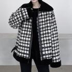 Buckled Collar Houndstooth Zip Jacket