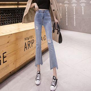 Distressed Bootcut Cropped Jeans