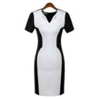 Short-sleeve Color-block Sheath Dress