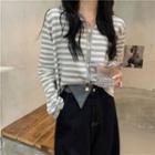Striped Knitted Cropped Loose-fit Cardigan
