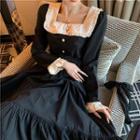 Long-sleeve Ruffled Buttoned Top / Maxi A-line Skirt