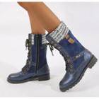 Side-zip Platform Lace-up Mid-calf Boots