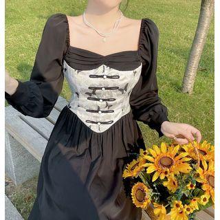 Mock Two-piece Long Sleeve Square-neck Dress