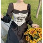 Mock Two-piece Long Sleeve Square-neck Dress