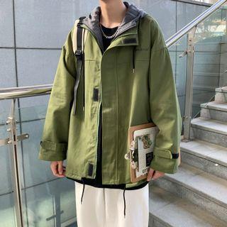 Mock Two-piece Hooded Lettering Jacket