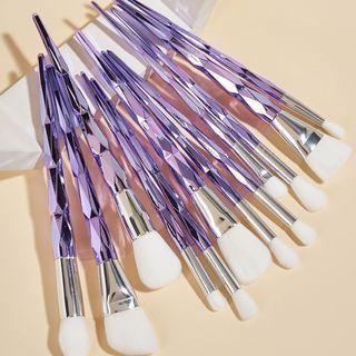 Set Of 12: Diamond Cut Handle Makeup Brush 12 Pcs - Purple Handle - Brush - White - One Size