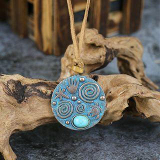 Disc Pendant Necklace Hqnf-204 - Green - One Size