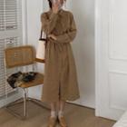 Collared Single-breasted Midi Corduroy Coat