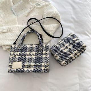 Set: Plaid Crossbody Bag + Purse Set Of 2 - Crossbody Bag & Purse - Blue - One Size