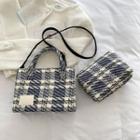 Set: Plaid Crossbody Bag + Purse Set Of 2 - Crossbody Bag & Purse - Blue - One Size
