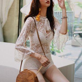Set: Lace Long-sleeve Swimsuit + Cover-up