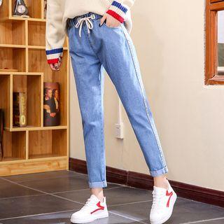 Cropped Drawstring Straight-fit Jeans
