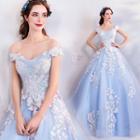 Off Shoulder Sequined Embroidered Ball Gown