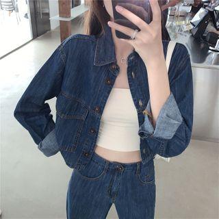 Denim Crop Jacket / Wide-leg Jeans