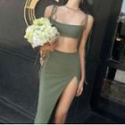 Set: Crop Camisole Top + Slit Maxi Pencil Skirt