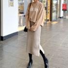 Slit-side H-line Long Knit Skirt Cocoa - One Size