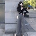 Long-sleeve Crisscross Wrap T-shirt / Wide-leg Pants