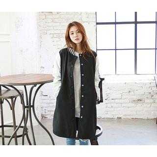 Lettering-patch Long Baseball Jacket