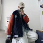 Bear Embroidered Two-tone Corduroy Jacket
