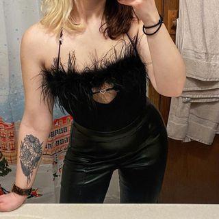 Fluffy Trim Cut-out Camisole Top