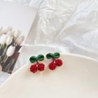 Cherry Stud Earring 1 Pair - Silver Needle - Green & Red - One Size
