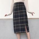 Plaid Midi A-line Slit Skirt