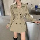 Plain Double-breasted Trench Jacket Light Khaki - One Size