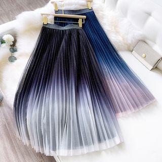 Gradient Midi A-line Pleated Mesh Skirt