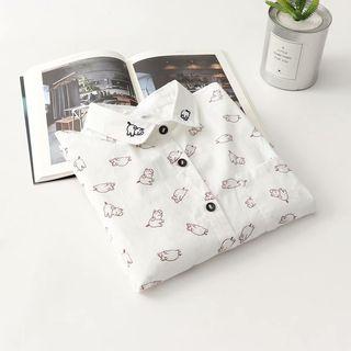 Pig Print Long-sleeve Shirt White - One Size