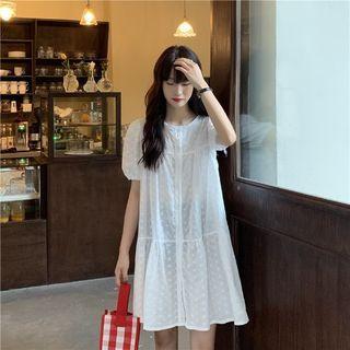 Short-sleeve Button-up A-line Dress White - One Size