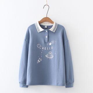 Polo-neck Planet Print Pullover