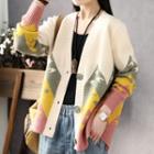 Color Panel Long-sleeve Sweater Jacket