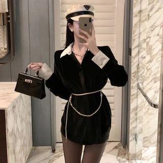 Contrast Trim Velour Shirt