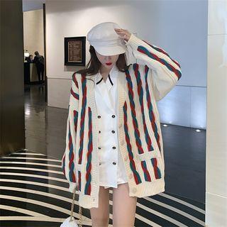 Contrast Knit Twist Cardigan