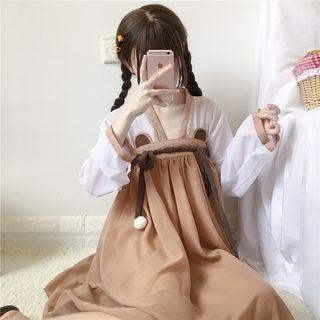 Bear Ear Tube Dress / Contrast Trim Chiffon Jacket