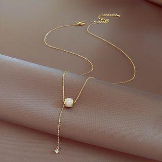 Cat Eye Stone Necklace White Cat Eye Stone - Gold - One Size