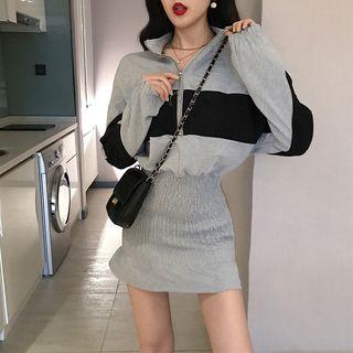 Half-zip Colorblock Pullover Dress Gray - One Size