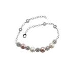 925 Sterling Silver Fashion Simple Geometric Round Freshwater Pearl Bracelet With Cubic Zirconia Silver - One Size
