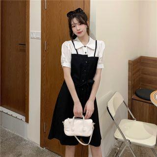 Mock Two-piece Short-sleeve A-line Shirtdress